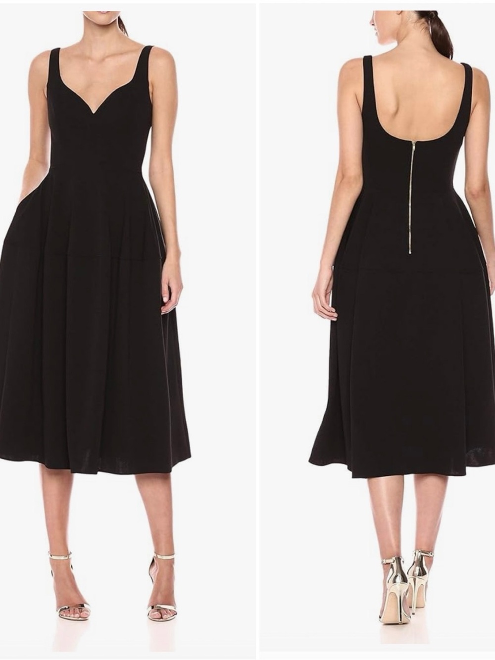 Betsy & Adam Mid-Length Sweetheart Neckline Black Gold Zipper Dress $425